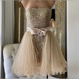 Sherri Hill Sequin Dress with Detachable Skirt. Size 4. Gold